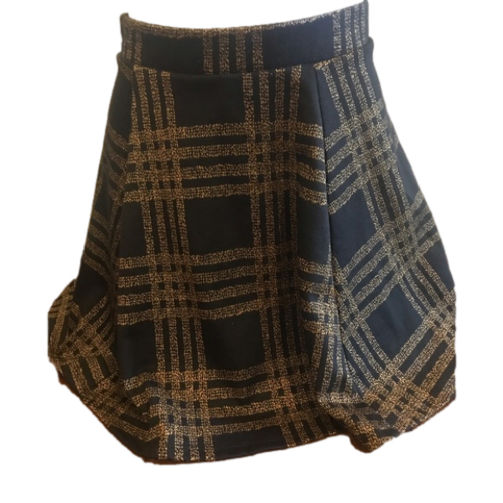 Eclipse Tartsn Stripes Black Gold elastic waistband Mini Skirt size Small